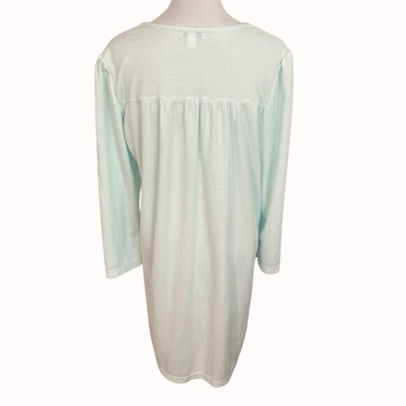 Miss Elaine Honeycomb Nightgown Size L Light Mint Green Long Sleeve Embroidered - Picture 4 of 11
